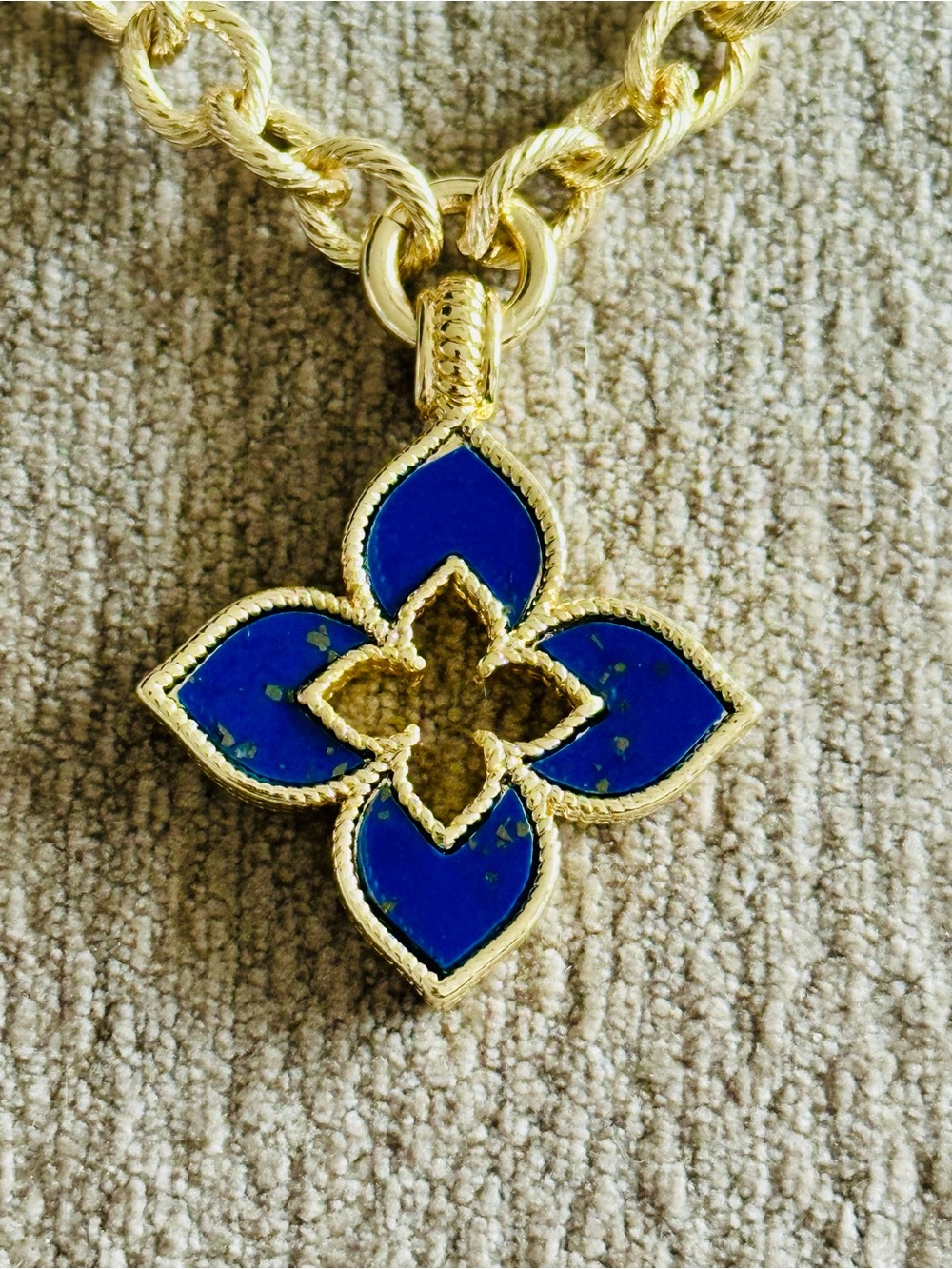 Gold Plated Chain with Lapis Lazuli Flower Pendant - Picture 3 of 4